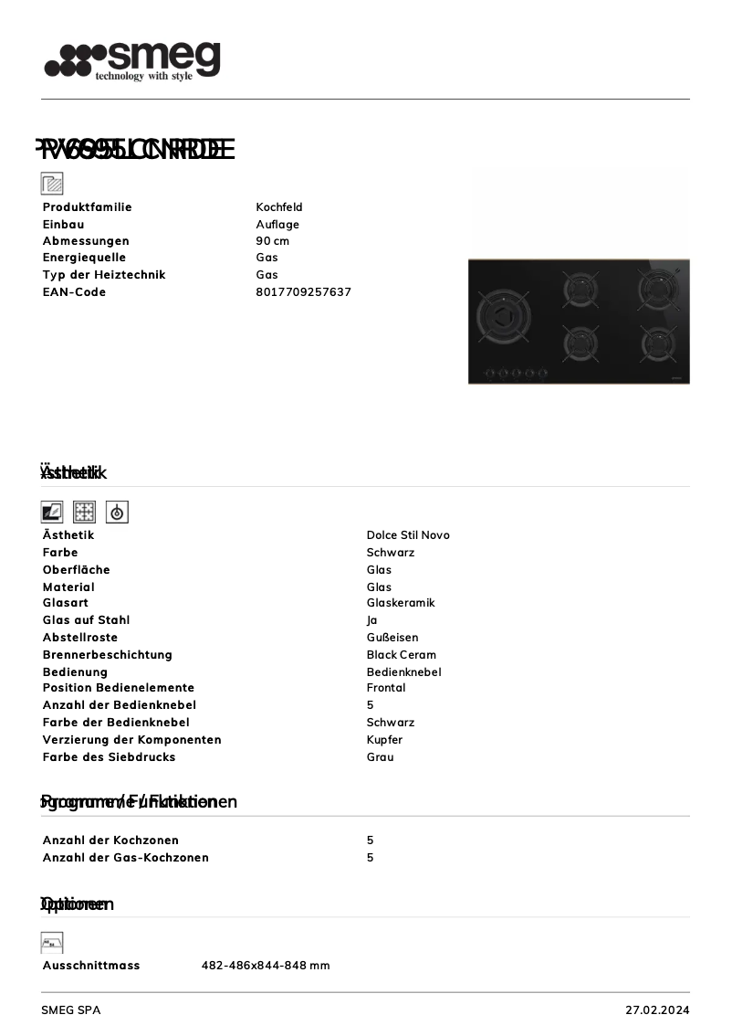 Page 1 de la notice Manuel utilisateur Smeg PV695LCNRDE
