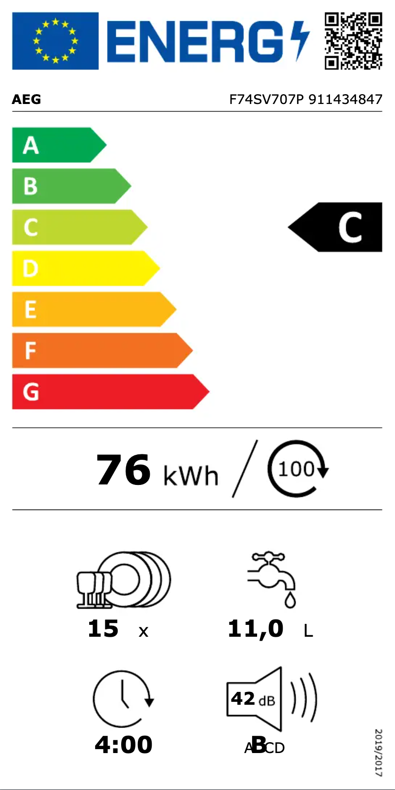 Page n°1 - Label énergétique AEG F74SV707P