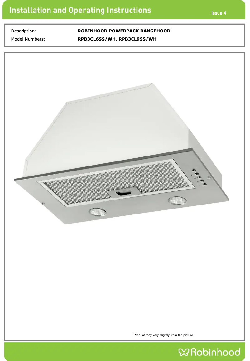 Página 1 del manual Guía de instalación Robinhood RPB3CL6SS/WH