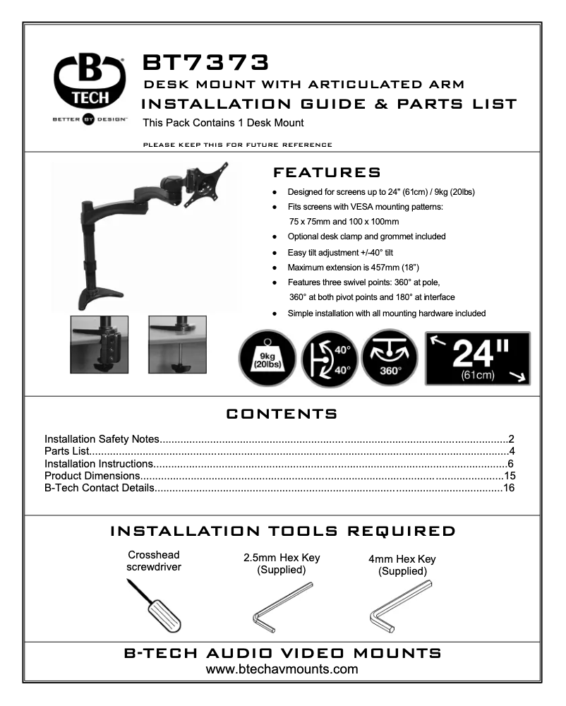 Page 1 of the manual User Manual B-Tech BT7373/GB