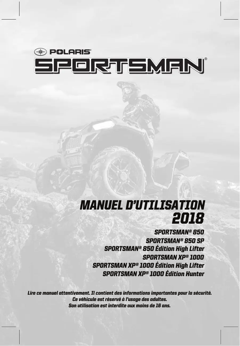Page n°1 - Manuel utilisateur Polaris Sportsman XP 1000 (2018)