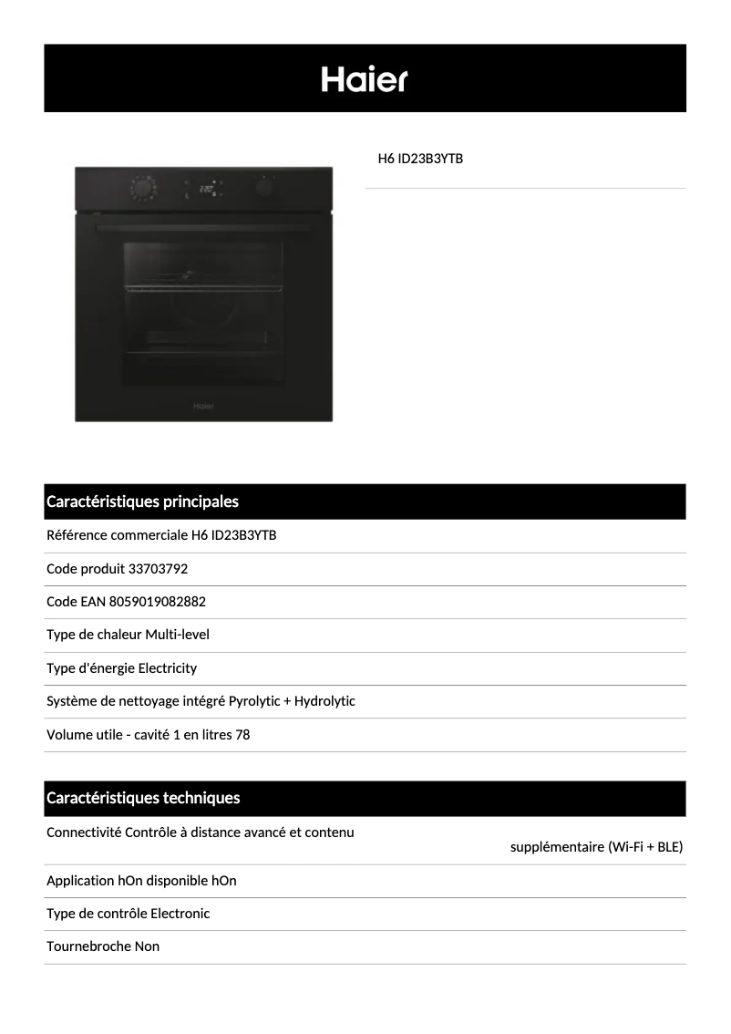 Image de la première page du manuel de l'appareil H6 ID23B3YTB