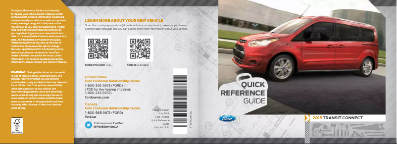 Page n°1 - Manuel utilisateur Ford Transit Connect (2015)