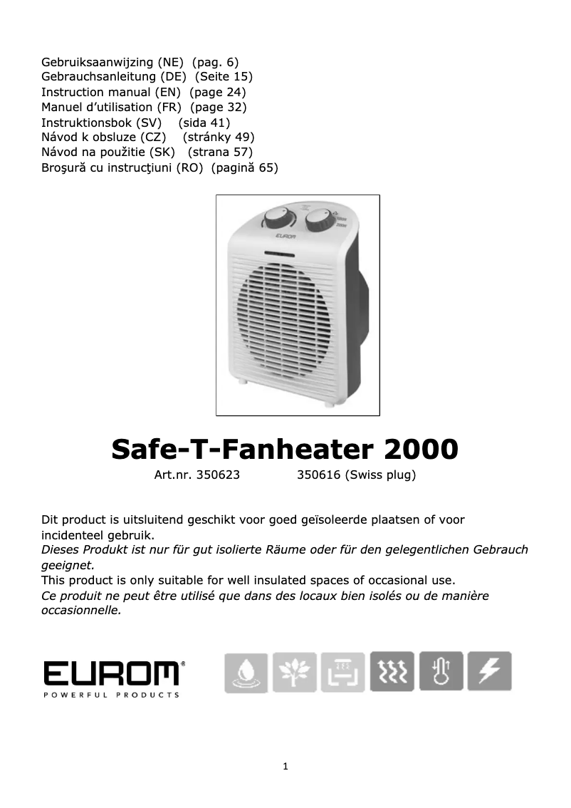 Página 1 del manual Manual de usuario Eurom Safe-t-Fanheater 2000