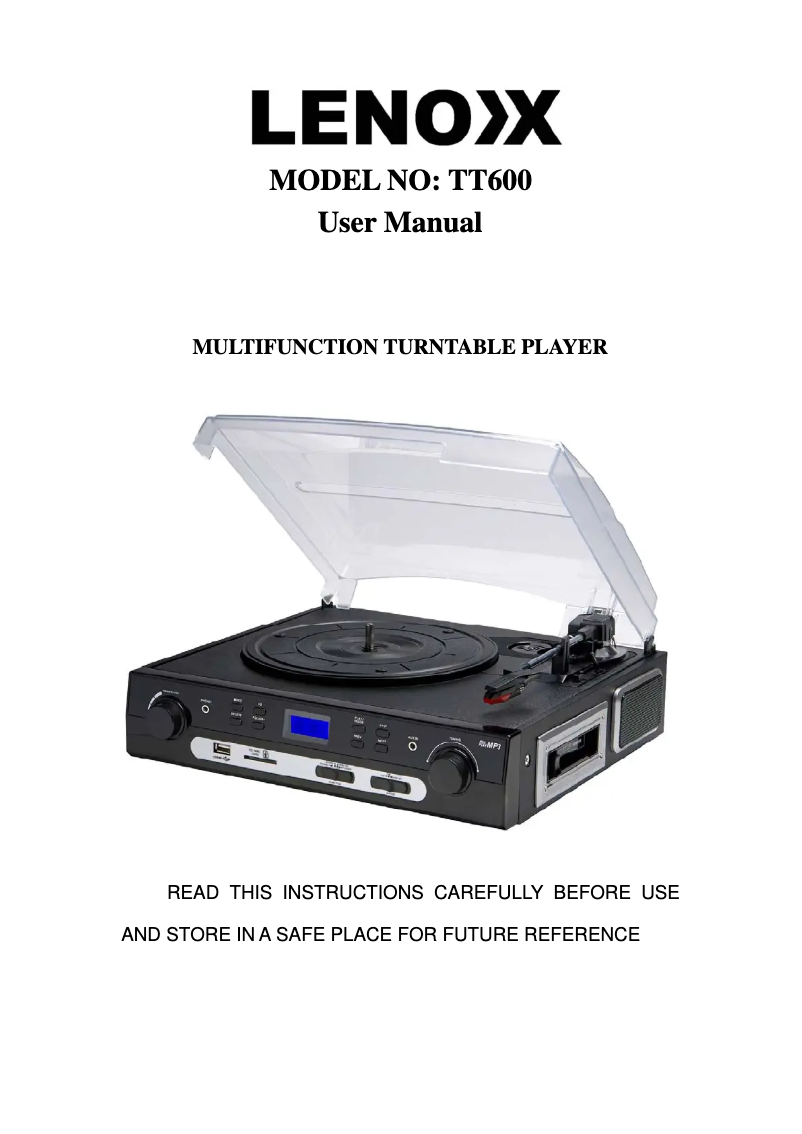 Page 1 de la notice Manuel utilisateur Lenoxx TT600