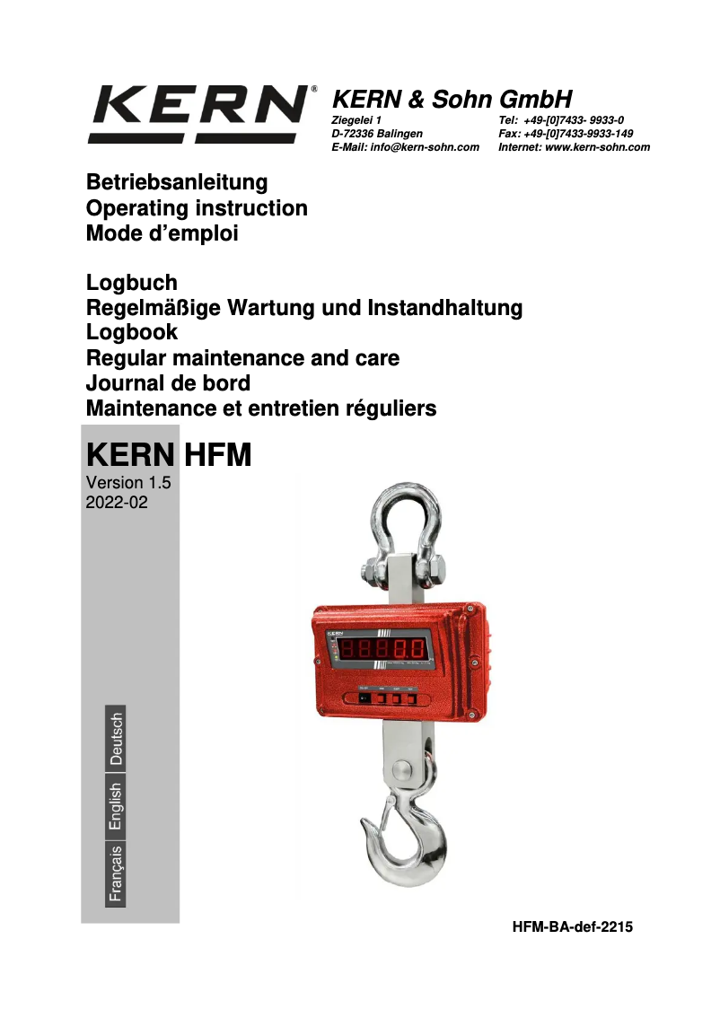 Page 1 de la notice Manuel utilisateur Kern HFM 1T0.1