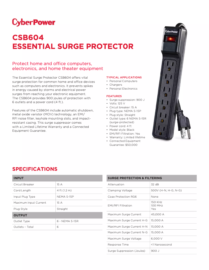 Page 1 de la notice Fiche technique CyberPower Essential CSB604
