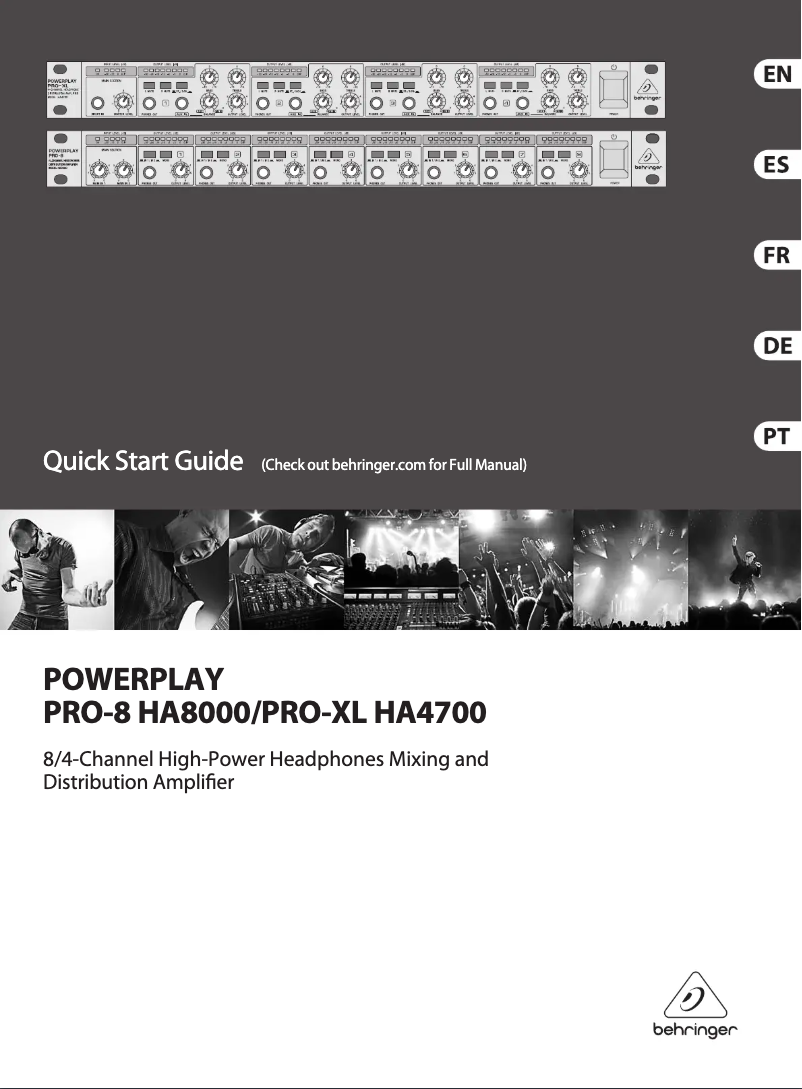 Page 1 de la notice Guide de démarrage rapide Behringer Powerplay Pro-8 HA8000