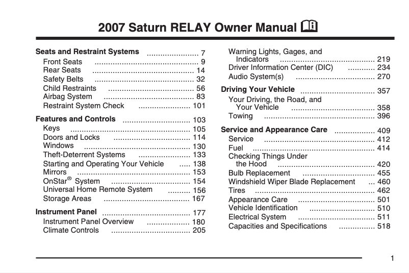 Page n°1 - Manuel utilisateur Saturn Aura (2007)