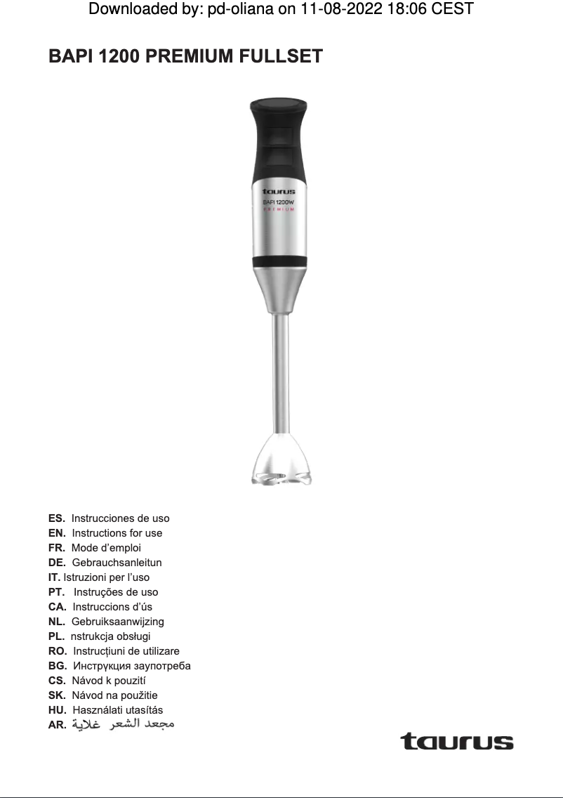 Image de la première page du manuel de l'appareil Bapi 1200 Premium Fullset