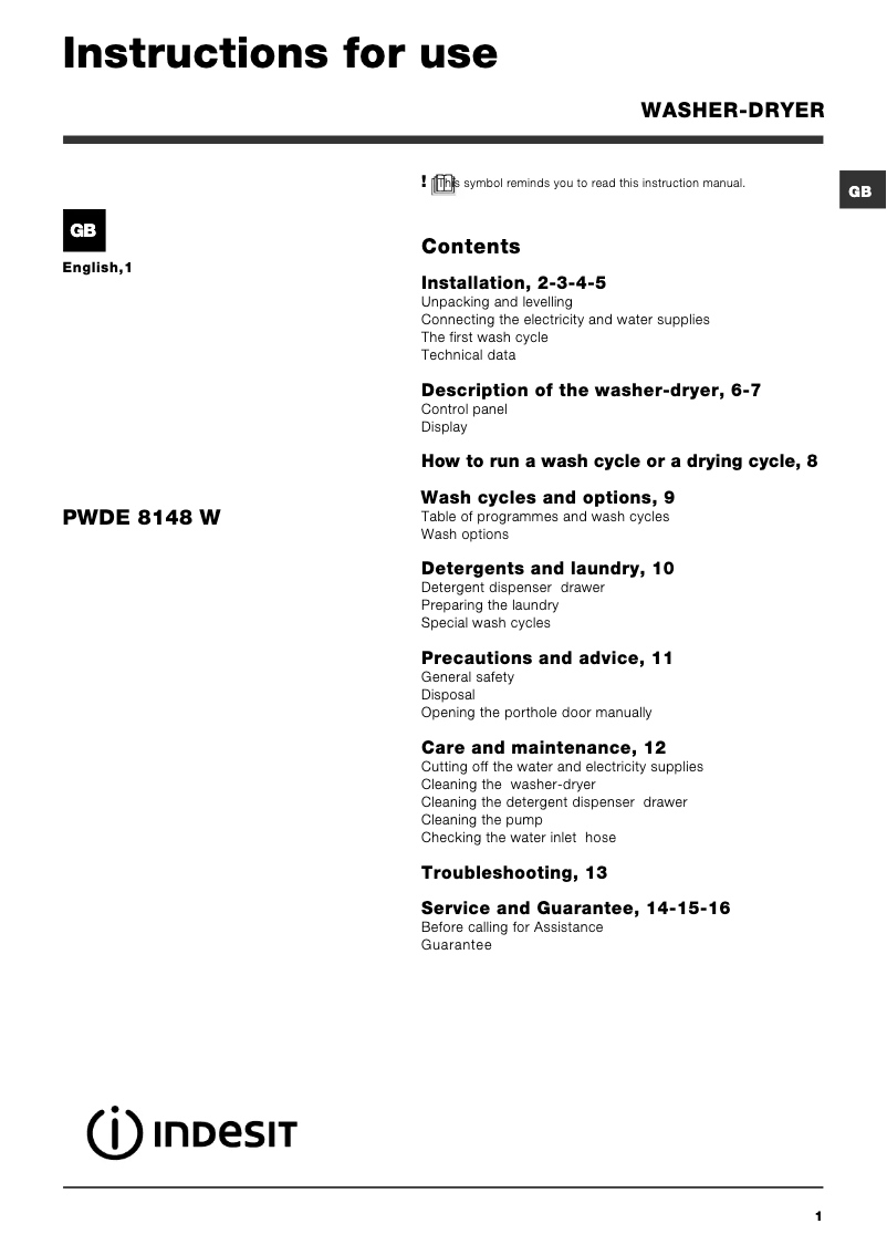 Image de la première page du manuel de l'appareil PWDE 8148 S