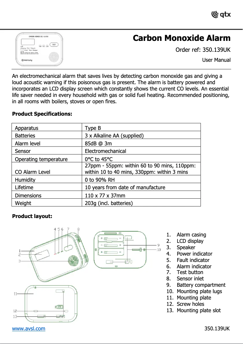 Page 1 de la notice Manuel utilisateur Mercury 350.139UK