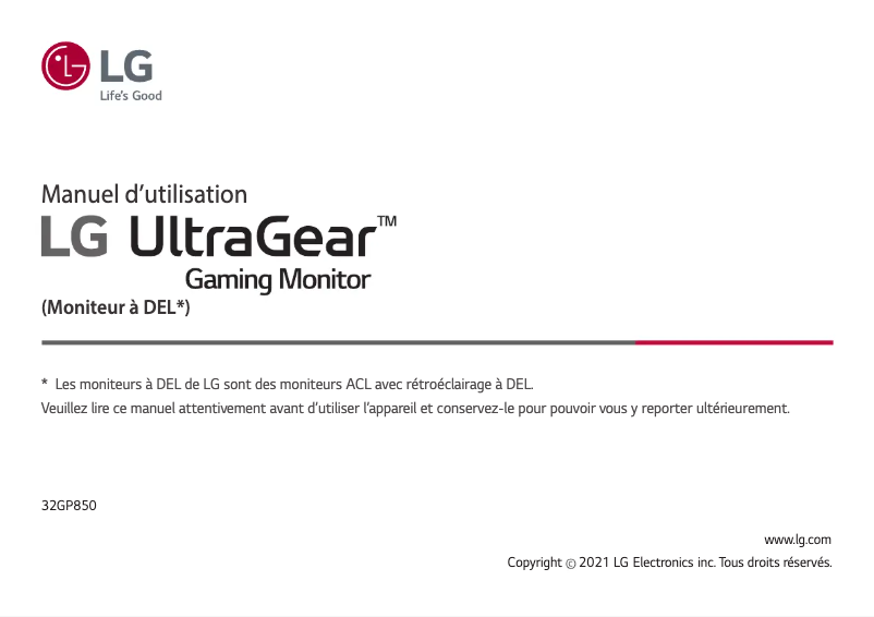 Page 1 de la notice Manuel utilisateur LG UltraGear 32GP850