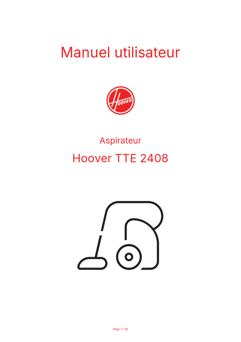 Page n°1 - Manuel utilisateur Hoover TTE 2408