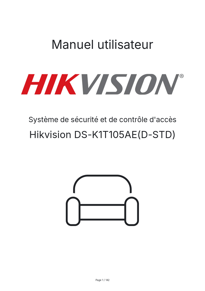 Page n°1 - Manuel utilisateur Hikvision DS-K1T105AE(D-STD)