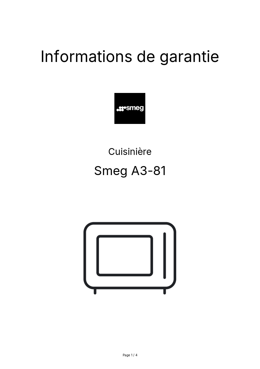 Page n°1 - Informations de garantie Smeg A3-81