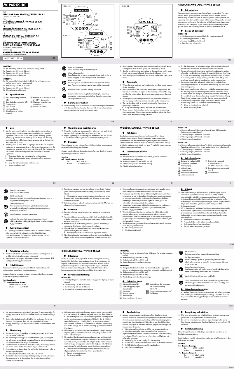 Page 1 de la notice Manuel utilisateur Parkside PKSB 254 A1