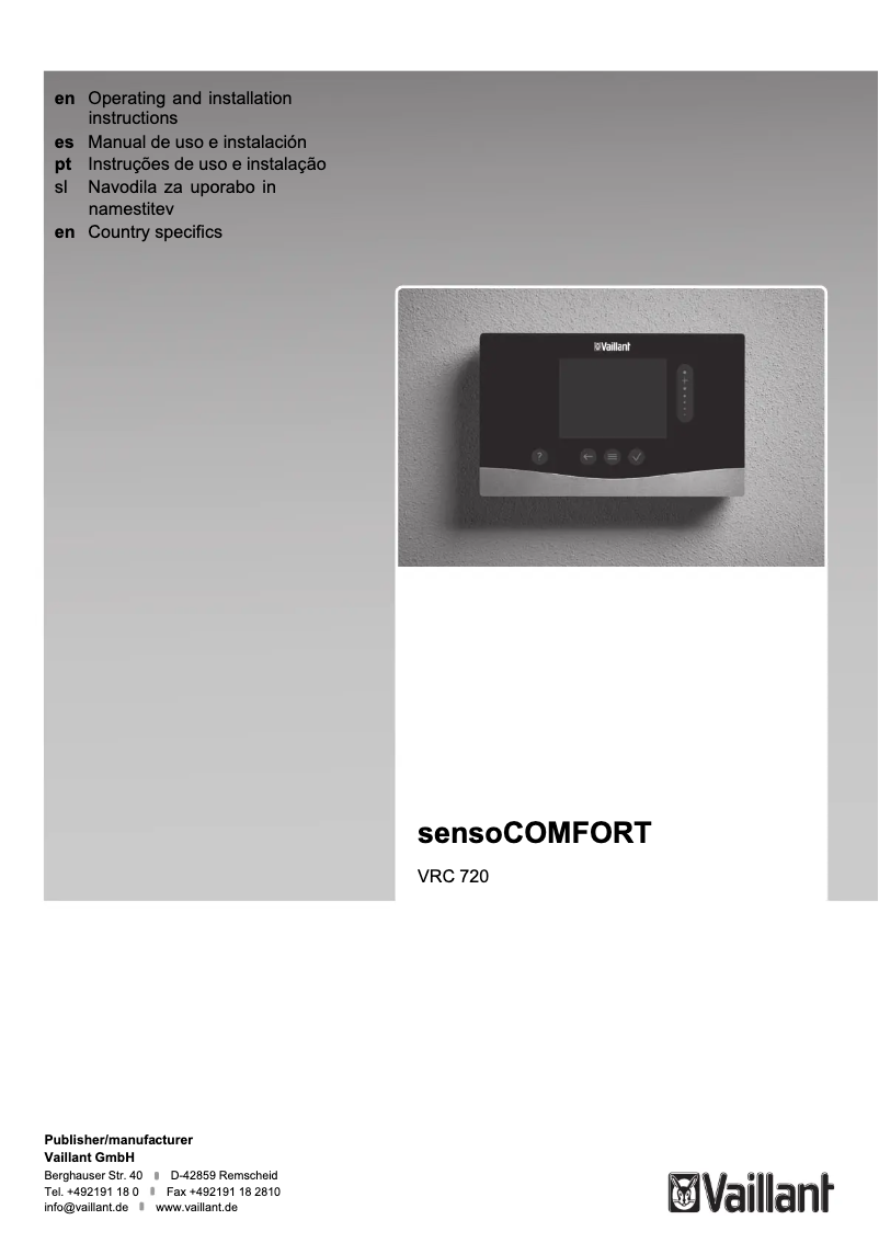 Page n°1 - Manuel utilisateur Vaillant sensoCOMFORT VRC 720