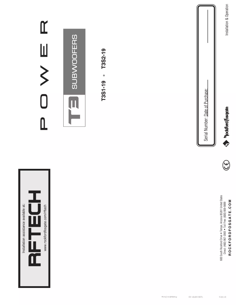 Page 1 de la notice Manuel utilisateur Rockford Fosgate Power T3S2-19