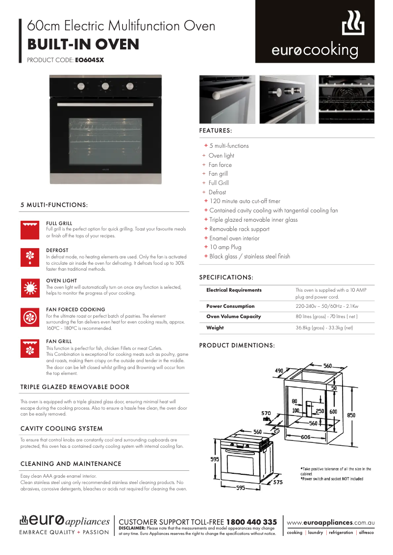 Page 1 de la notice Fiche technique Euro Appliances EO604SX