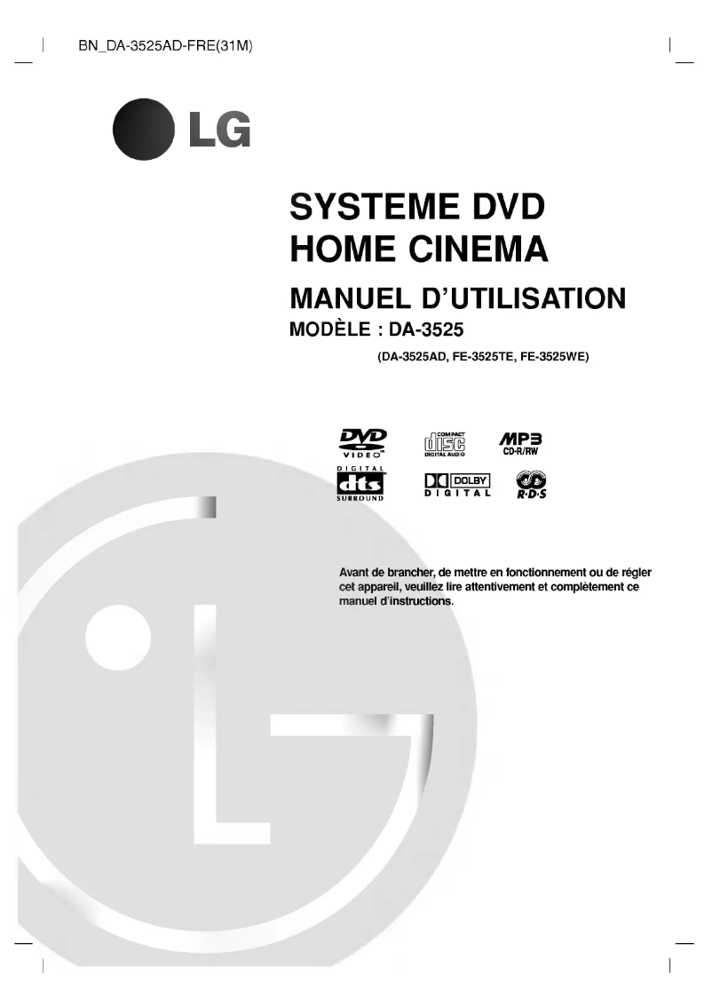 Page 1 de la notice Manuel utilisateur LG DA-3525AD