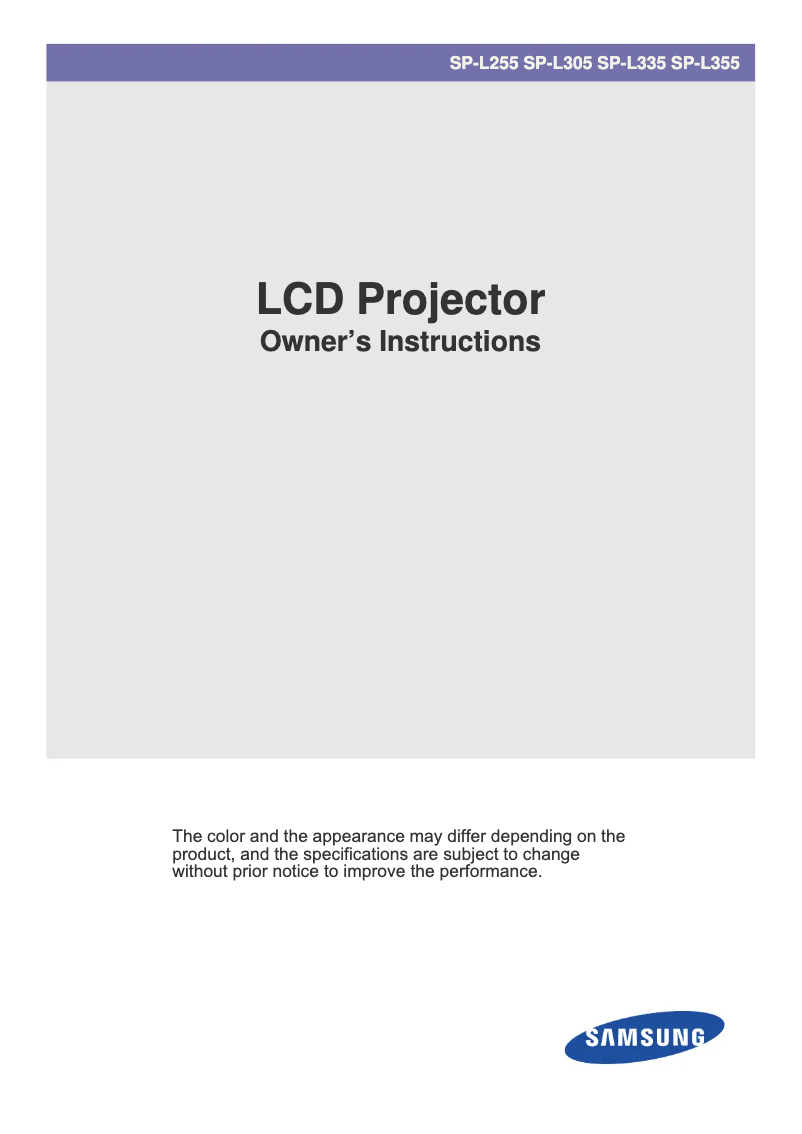 Page n°1 - Manuel utilisateur Samsung SP-L305