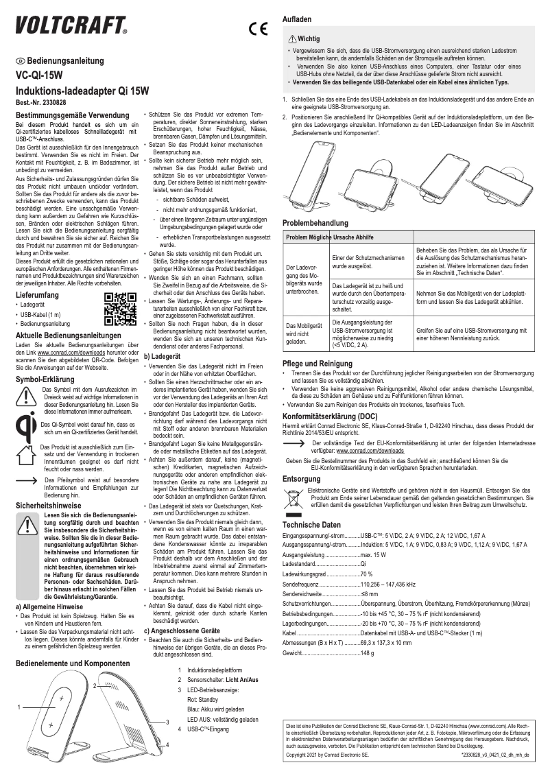 Image de la première page du manuel de l'appareil VC-Qi-15W
