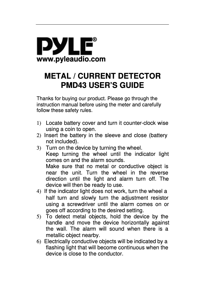 Page 1 de la notice Manuel utilisateur Pyle PMD43