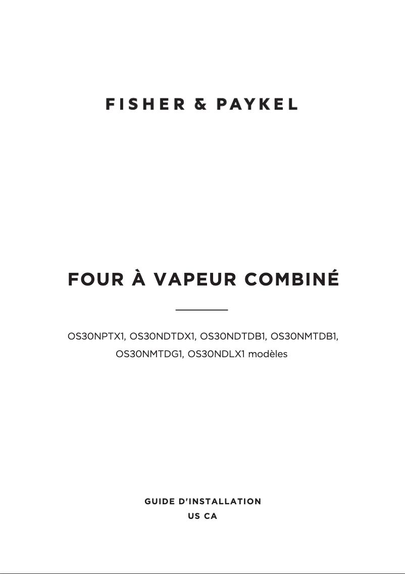 Page 1 de la notice Guide d'installation Fisher & Paykel OS30NDTDX1