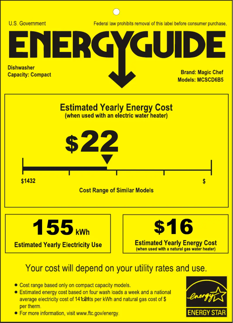 Página 1 del manual Etiqueta energética Magic Chef MCSCD6B5