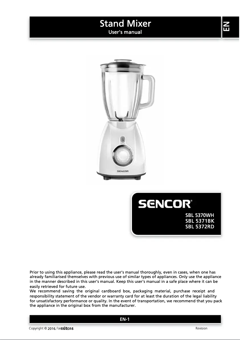 Page 1 de la notice Manuel utilisateur Sencor SBL 5371BK