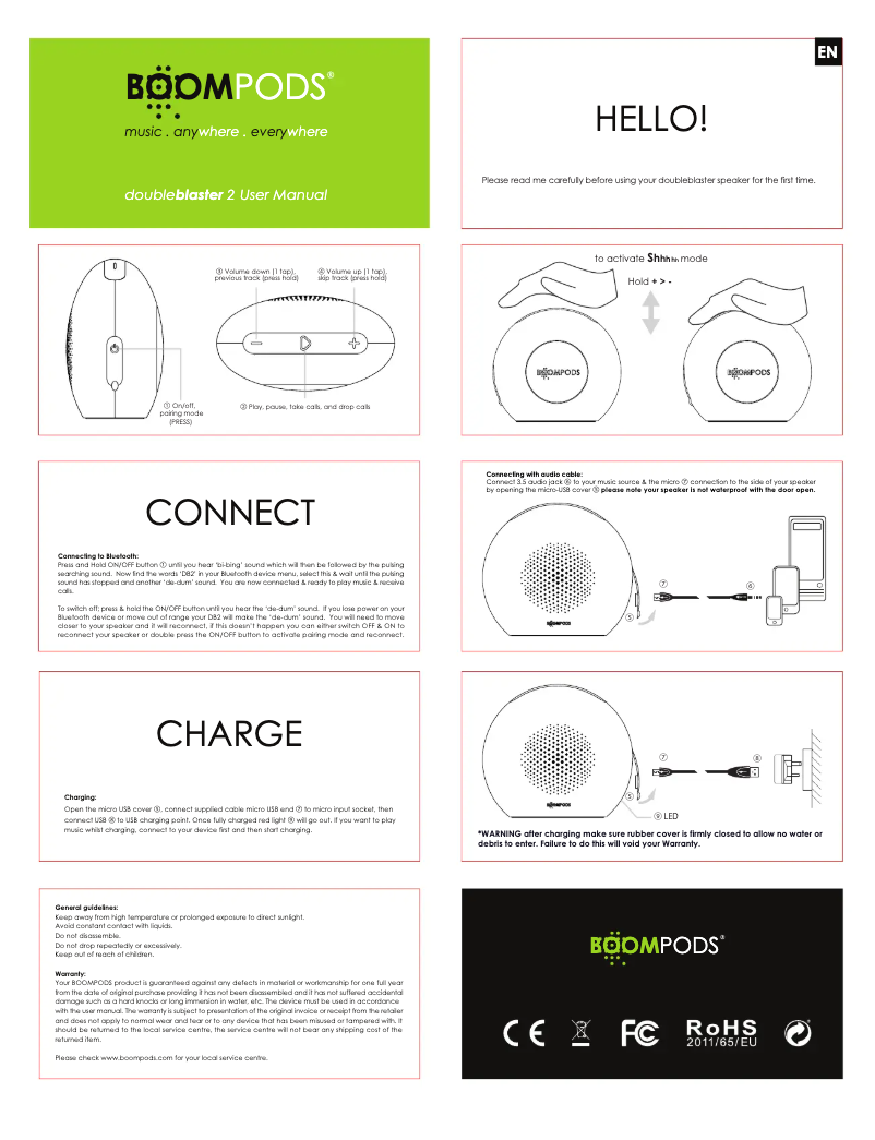 Page 1 de la notice Manuel utilisateur Boompods Doubleblaster 2