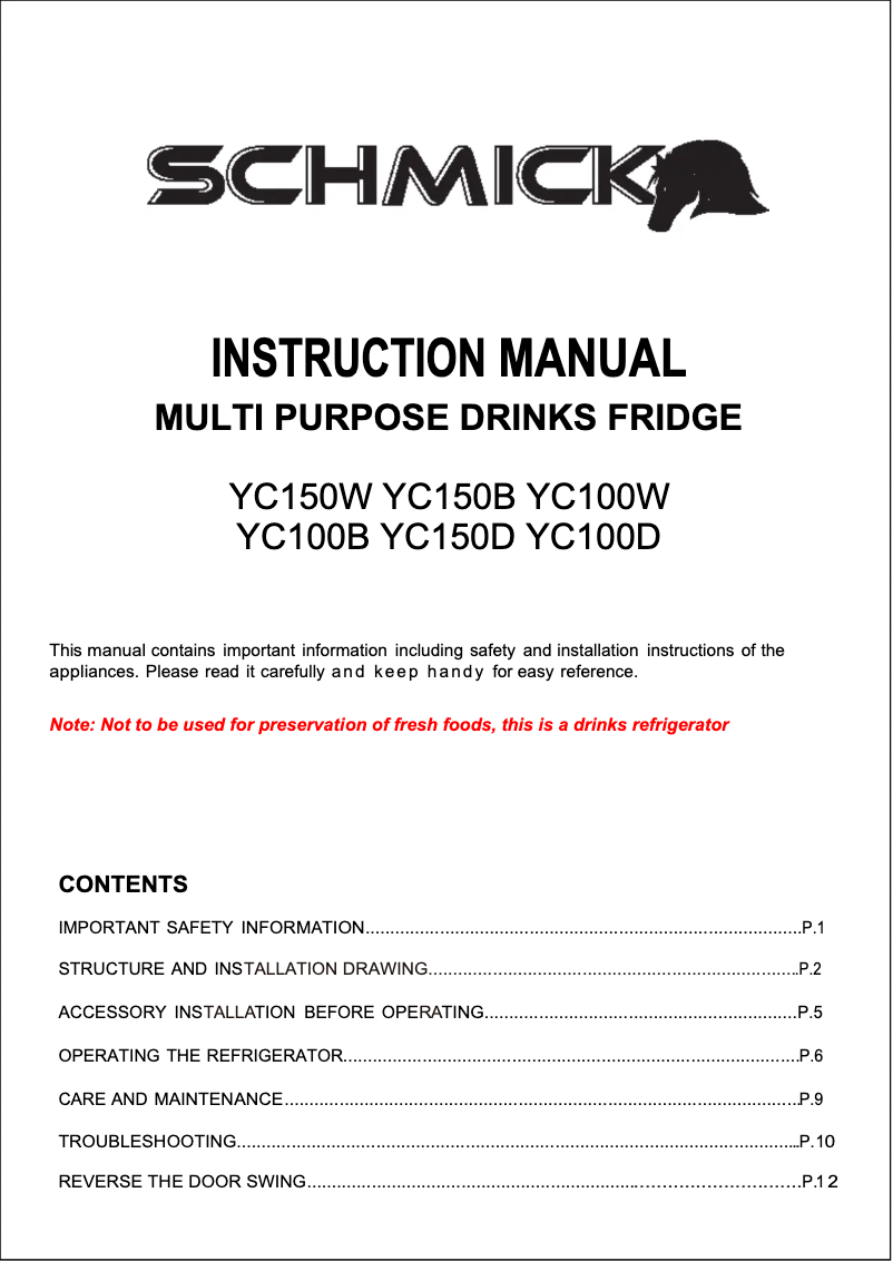 Page n°1 - Manuel utilisateur Schmick SK151W
