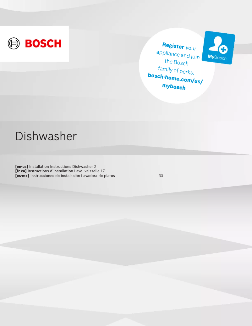 Page n°1 - Guide d'installation Bosch SHX78CM5N