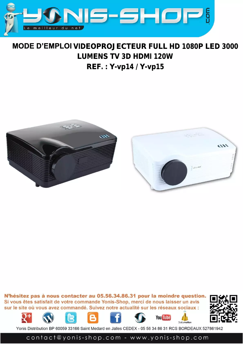 Page 1 de la notice Manuel utilisateur Yonis Y-vp15