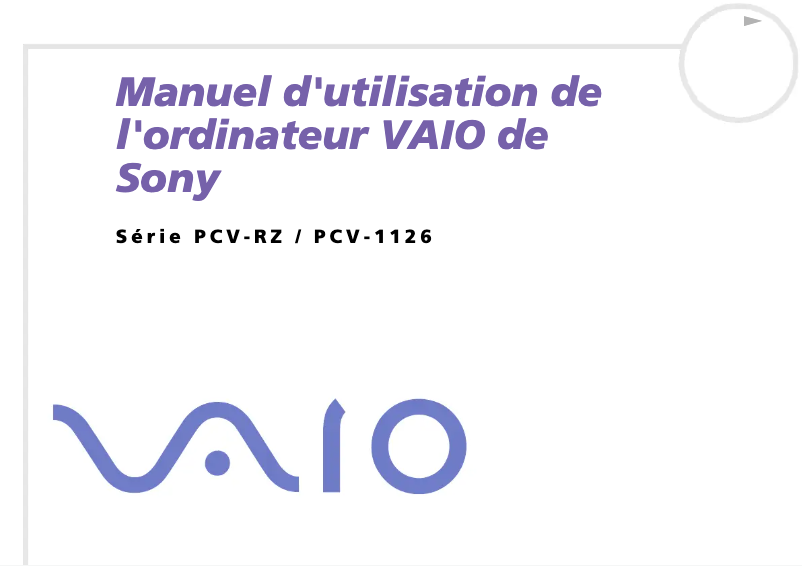 Image de la première page du manuel de l'appareil Vaio PCV-RZ301