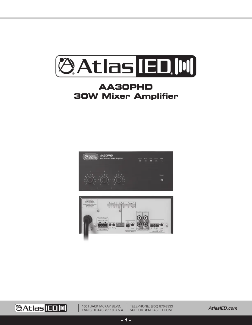 Page 1 de la notice Manuel utilisateur Atlas Sound AA30PHD