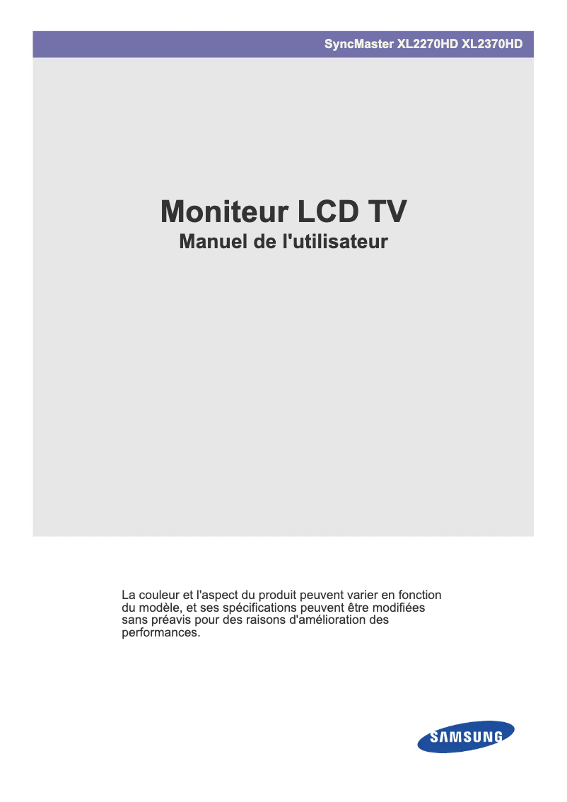 Page n°1 - Manuel utilisateur Samsung SyncMaster XL2370HD