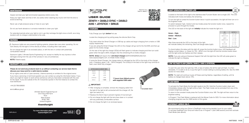 Page 1 de la notice Manuel utilisateur Exposure Lights Diablo MK14