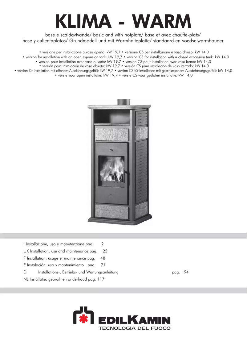 Página 1 del manual Manual de usuario Edilkamin Warm