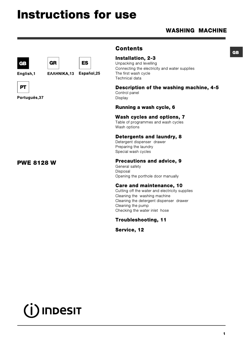 Image de la première page du manuel de l'appareil PWE 8128 W