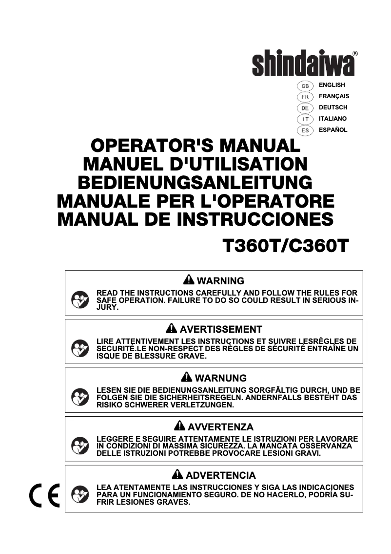 Page 1 de la notice Manuel utilisateur Shindaiwa T360T