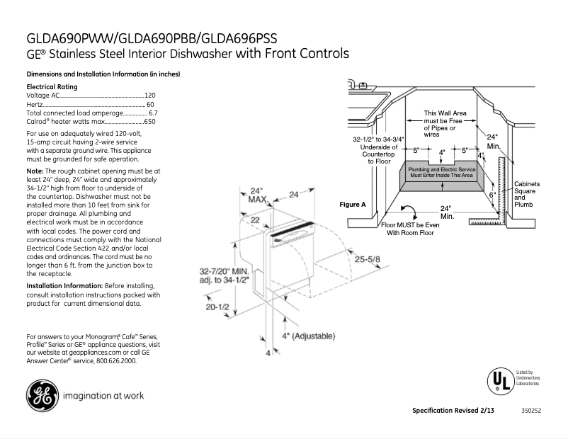 Page 1 de la notice Fiche technique GE GLDA690PBB