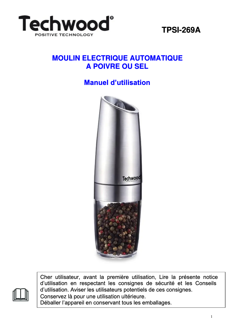 Page n°1 - Manuel utilisateur Techwood TPSI-269A