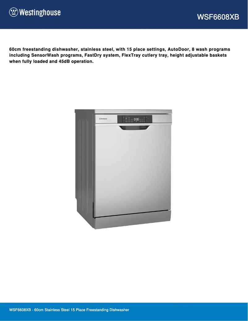 Page n°1 - Fiche technique Westinghouse WSF6608XB
