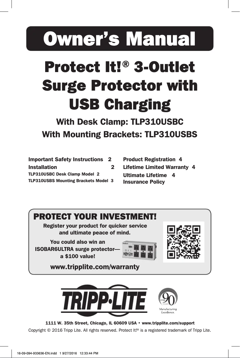 Image de la première page du manuel de l'appareil Protect It! TLP310USBCW