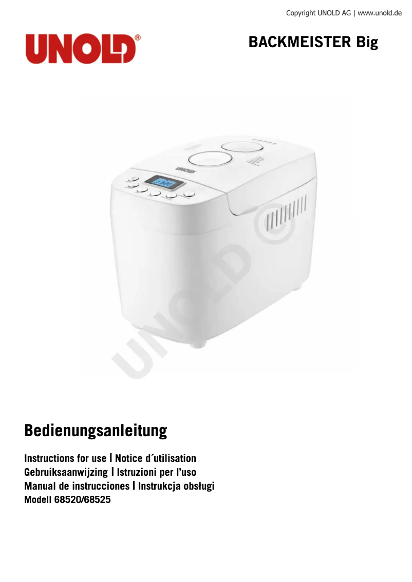 Page n°1 - Manuel utilisateur Unold Backmeister Big 68525