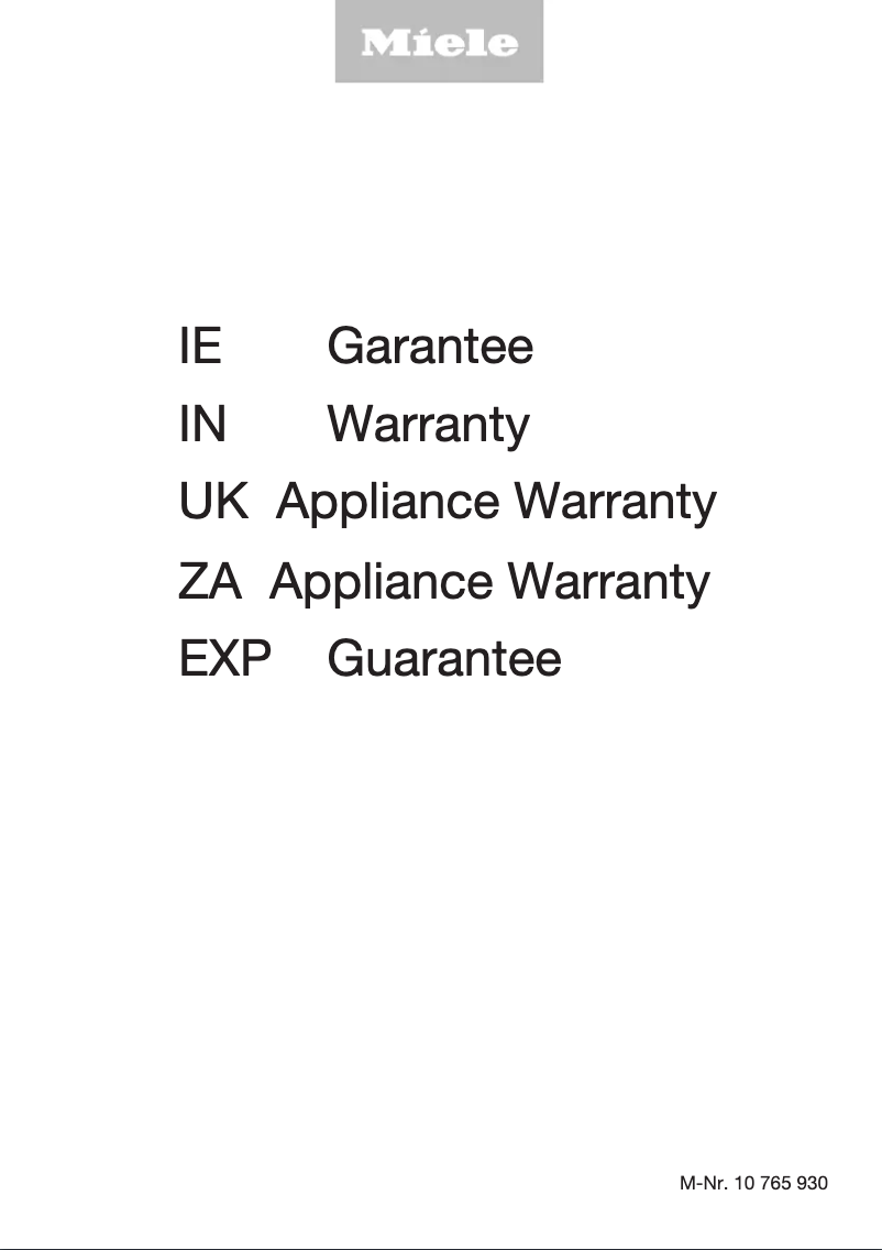 Page n°1 - Informations de garantie Miele KM 7999 FL