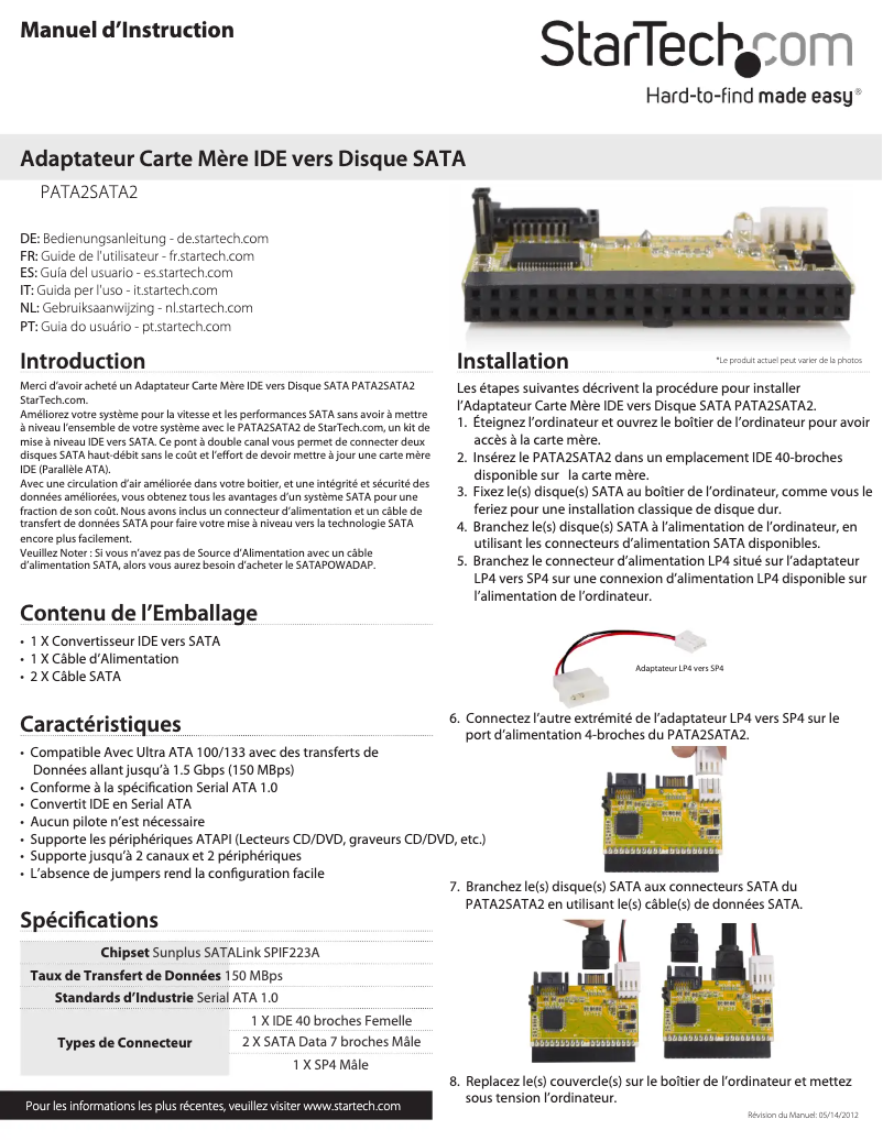 Image de la première page du manuel de l'appareil PATA2SATA2
