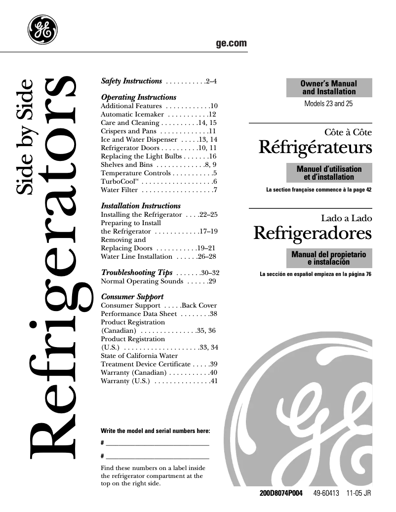 Page 1 de la notice Guide d'installation GE ESS23XGSBB